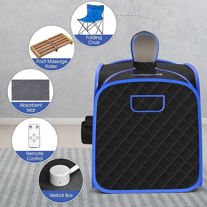COSTWAY Portable Steam Sauna, Remote Control, 3L Steamer, Foldable Sauna Spa with 9 Temperature and 90 Mins Timer, Atomization, Personal Sauna Hat Tent for Detox Relaxation (Black)