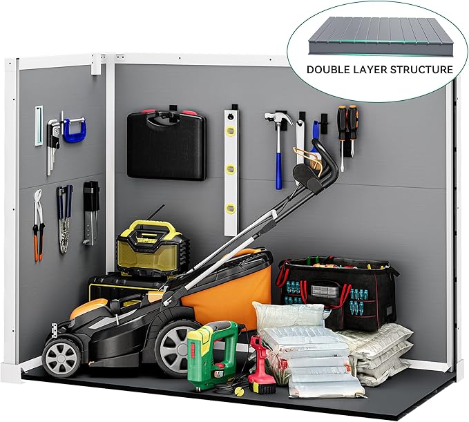 DWVO 41Cu.ft Horizontal Resin Storage Shed Without Shelf, All Weather 4.7x2.5 FT Outdoor Storage Shed with Hydraulic Struts, 3 Locks, Lockable to Floor for Garden Tools, Trash Cans, Gray