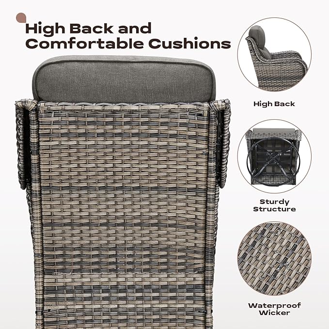 Rilyson Wicker Outdoor Patio Furniture Set - 5 Piece Patio Conversation Sets with Swivel Rocker Chairs, Ottomans and Sofa, 6 inch Cushions, Waterproof Wicker, for Porch Deck Mixed Grey/Grey