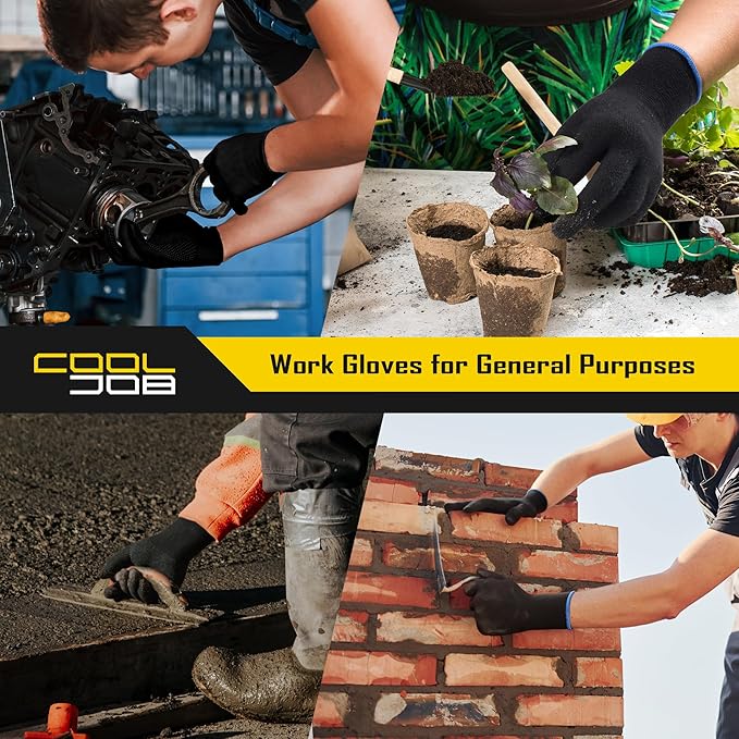 COOLJOB 12 Pairs Cotton Work Gloves with Non-Slip Grip Dots, Breathable Lightweight Gloves for Construction Gardening