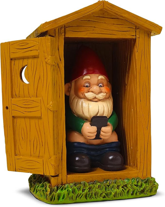 9” Outhouse Toilet Garden Gnome – Funny Lawn Statue for Outdoor Decor – Durable All-Weather Resin Yard Ornament – Unique Housewarming & Gag Gift