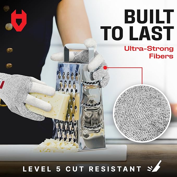 NoCry Cut Resistant Work Gloves for Women and Men, with Reinforced Fingers; Comfortable, 100% Food Grade Kitchen Cooking Hand Protection; Ambidextrous Safety Gear for Cutting; Level 5 Protection