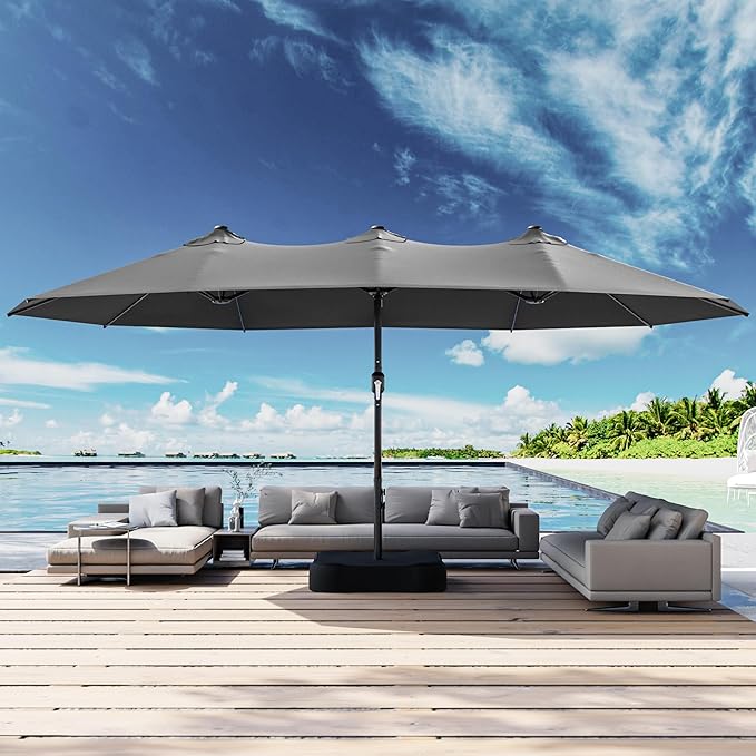 Joyside 15FT Large Patio Umbrella with Base Included, Outdoor Double Sided Umbrella, Rectangle Umbrella with Crank Handle, 12 Sturdy Ribs for Deck, Porch and Pool
