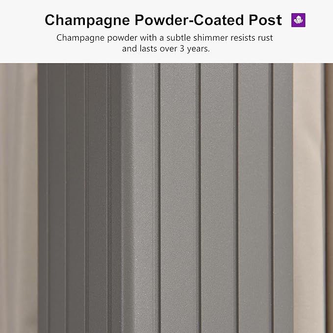 PURPLE LEAF 10' x 12' Outdoor Hardtop Gazebo, Champagne Aluminum Gazebo with Galvanized Steel Double Roof, Curtains and Netting for Patio Lawn and Garden