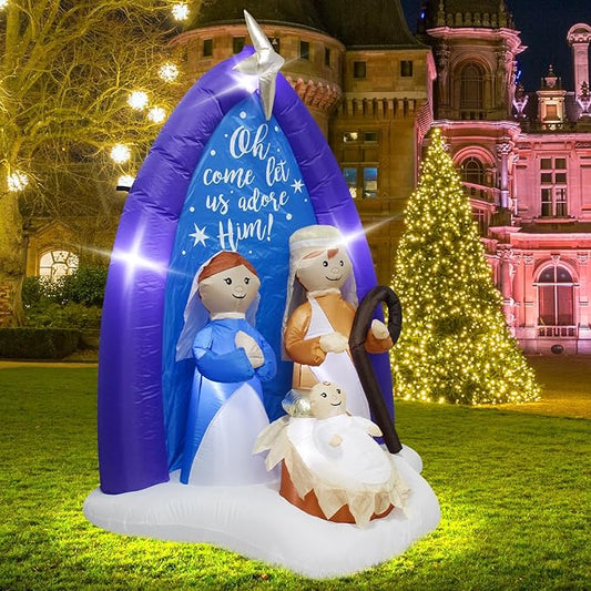 6Feet Inflatable Jesus Nativity Scene Outdoor Christmas Decoration with LED Lights,Indoor Outdoor Holiday Nativity Set Decor Easy to Install and Store Ideal for Lawn Garden Entryway Christmas Parties