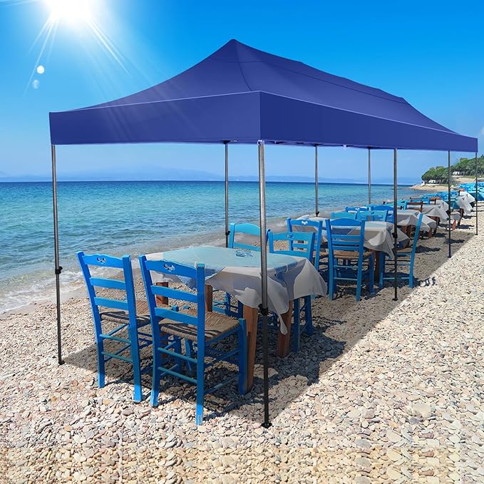 COBIZI 10x30 Pop up Canopy Tent 10x30 Canopy with Sidewall Waterproof Heavy Duty Commercial for Parties Outdoor Garden Gazebo Tent, Carry Bag with Wheel(10x30ft with Sidewalls,Dark Blue)