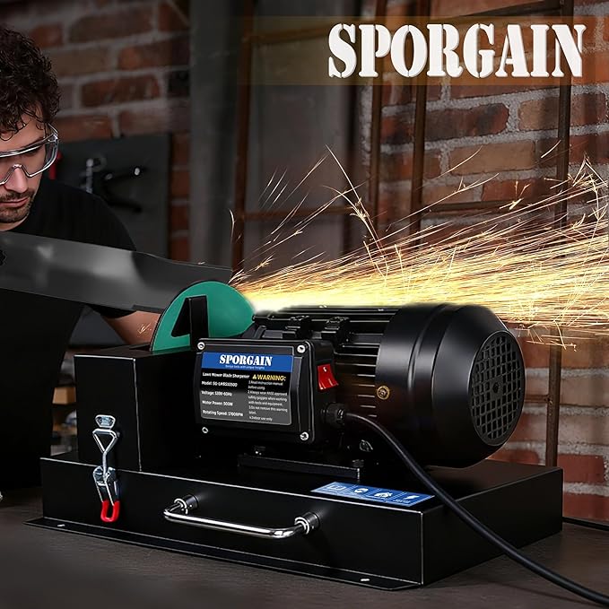 Lawn Mower Blade Sharpener 2/3 HP 500W, 7" Ceramic Wheel with 9 Extra Sandpapers, Heavy-Duty Sharpening Machine for High/Low Lift, Gator & Flat Blades