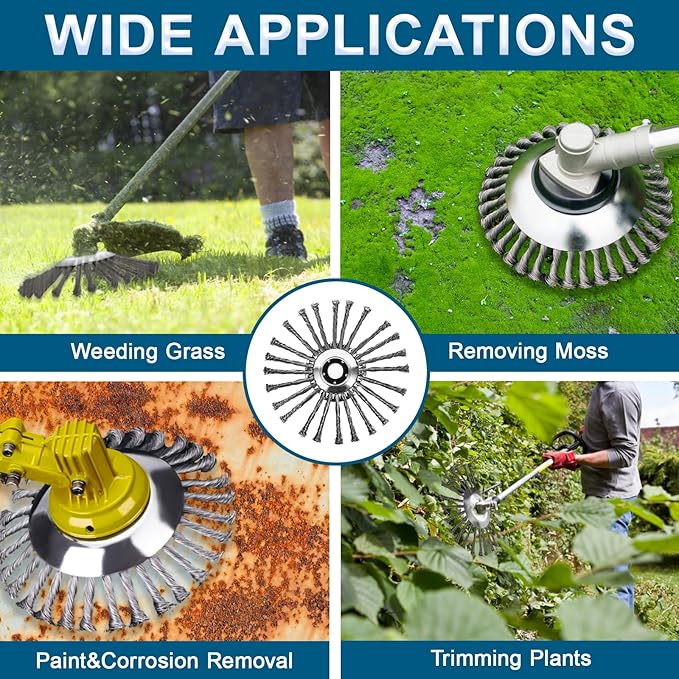 10 Inch Weed Eater Attachments, Steel Wire Weed Wacker Blade with Universal Adapter Kits, Indestructible Wire Brush Cutter Blade, Wire Wheel Trimmer Head Replacement for Moss, Weed Removal