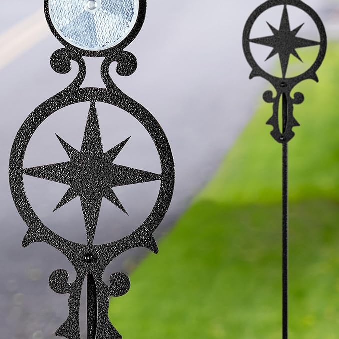 Touch of Class Pathways Reflective Driveway Marker Stake Set of Two for Outdoor Use | Compass Star Emblem Design | Personalized Tall Reflector Set of 2 | Black Durable Finish