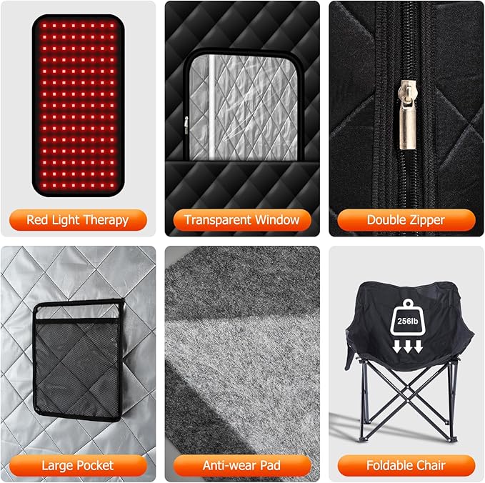 Portable Infrared Sauna with Red Light, Personal Sauna Spa with Remote Control and Large Foldable Chair, Full Size Dry Heated Home Saunas Tent for Detoxation & Relaxation