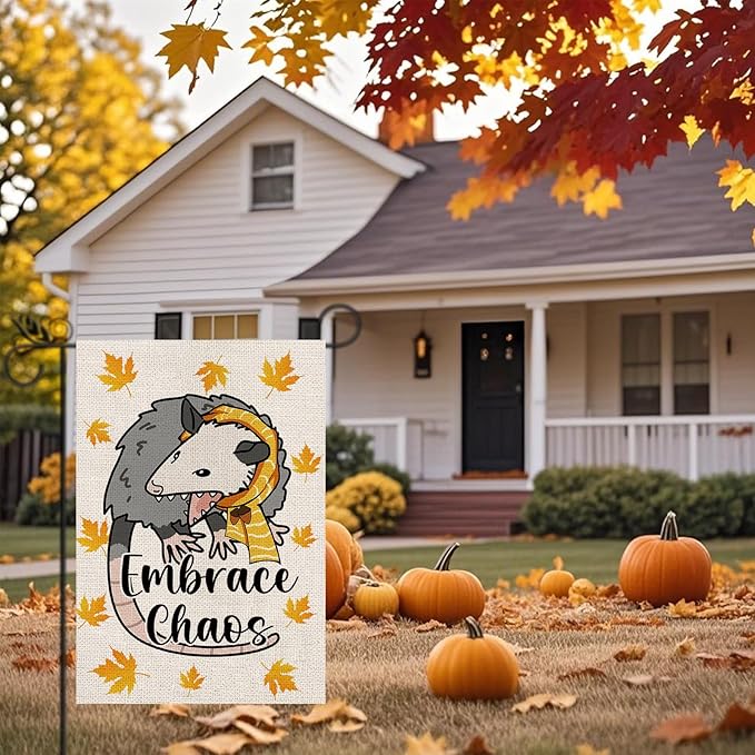 Funny Opossum Garden Flags Seasonal Flags Set of 11 Double Sided Holiday Farmhouse Outdoor Yard Lawn Home Decorations 12.5x18 Inch