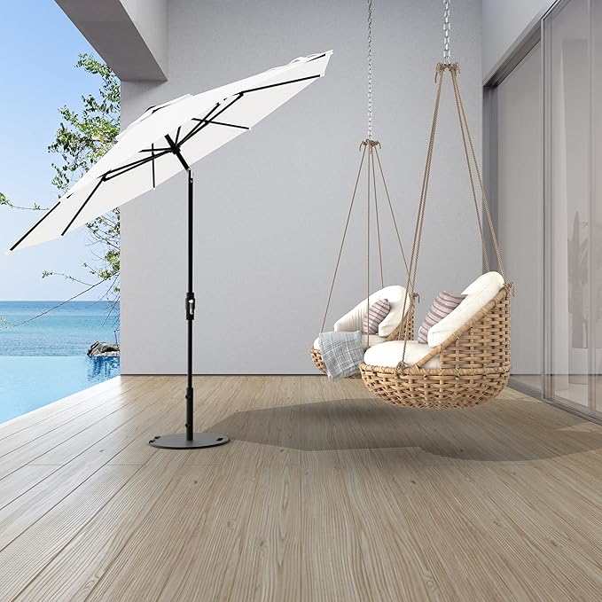 Midtown Umbrellas The Swilt 8 Feet Patio Umbrella in Terylast Ivory (White) Polyester Fabric - Fiberglass Ribs, Auto-Tilt Aluminum Frame For Backyard, Deck, Garden, Pool - White Pole