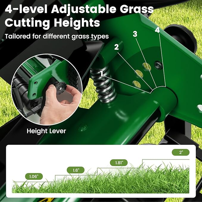 Goplus Manual Lawn Mower, 14 Inch 5-Blade Walk-Behind Cordless Grass Cutter with 7 Gallon Removable Grass Collect Bag, Adjustable Cutting Heights, Push Reel Lawn Mower for Yard, Garden