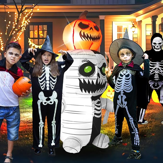 5FT Zombie with Pumpkin On Head, Halloween Outdoor Inflatable Decoration, with LED Lights, Suitable for Outdoor Lawns, Gardens, Terraces and Halloween Parties