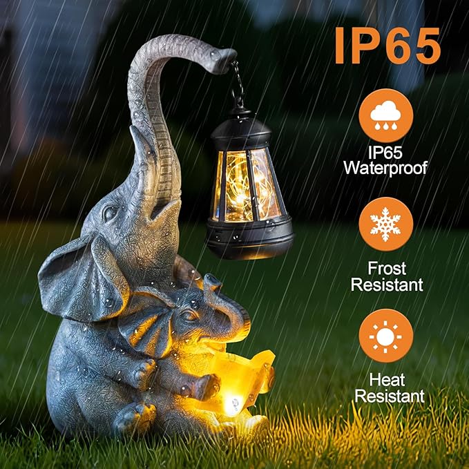 C&Y&G&X Solar Outdoor Garden Decor Elephant Statues Lights, Elephants Family Son Birthday Gifts for Mom, Housewarming Gifts and Yard Decoration