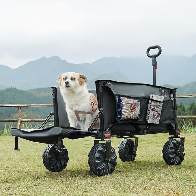 TIMBER RIDGE Beach Wagon with Tailgate, 550lbs Heavy Duty Collapsible Wagon with All-Terrain Big Brakes Wheels, Foldable Utility Cart for Sand Sports Shopping, Gray