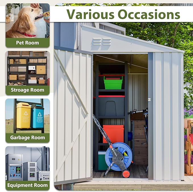 4×8 FT Outdoor Metal Storage Shed,Heavy-Duty Lean to Storage Shed with Lockable Door and Reinforced Beams,All Weather Waterproof Storage House W/2 Air Vents,for Backyard,Patio,Lawn,White