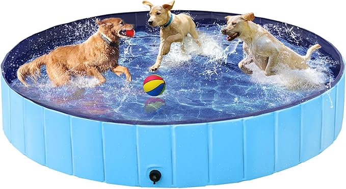 Yaheetech Foldable Dog Pool Collapsible Hard Plastic Dog Swimming Pool Portable Pet Pools Doggie Wading Pool Bath Tub for Puppy Small Medium Large Dogs, 63 x 12 Inches Blue