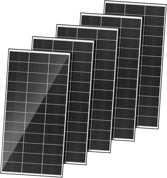 1000 Watt Solar Panels Bifacial 200 Watt Solar Panel 5 Pack 18BB Monocrystalline A+ Cell High-Efficiency Module PV Power Charger Homes Camping RV Battery Boat Caravan Other Off-Grid Applications