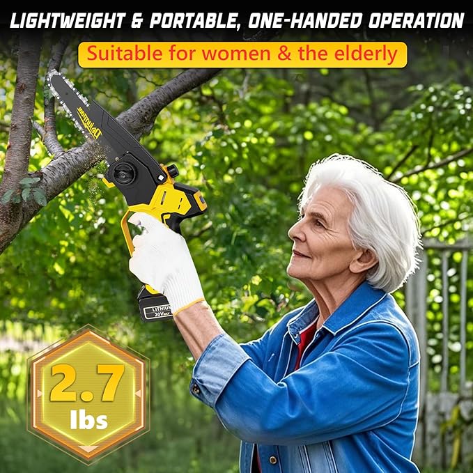 Cordless Mini Chainsaw Compatible with Dewalt 20V MAX Battery (NO Battery), 6 Inch & 8 Inch Small Electric Chainsaw Brushless, 2 x 6'' Chains + 2 x 8'' Chains, Auto Oiler, Handheld Pruning Chain Saw