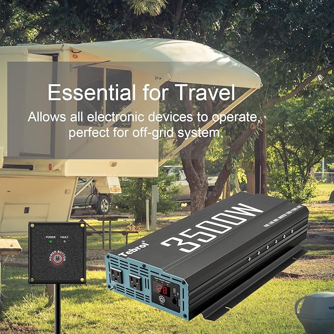 3500W Pure Sine Wave Inverter 12V DC to 110V AC Converter for Home, RV, Truck, Off-Grid Solar Power Inverter with Built-in 5V/2.1A USB, AC Hardwire Port, Remote Controller
