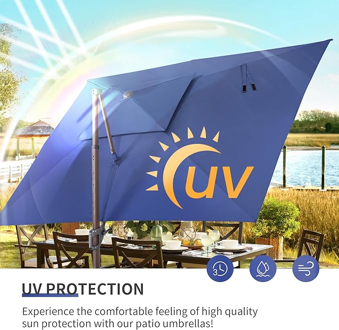 JZAC & QZYD 10 X 13 FT Cantilever Patio Umbrella Outdoor Rectangle Offset Double Top Large Heavy Duty Umbrellas with 360° Rotation for Deck Backyard Garden, Navy