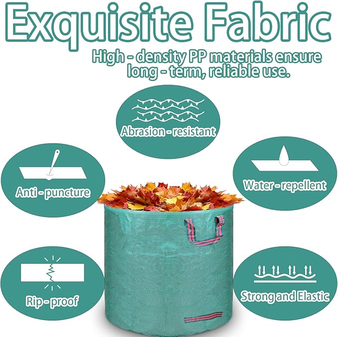 Reusable yard waste bags. 72-gallon large leaf bags(2-pack) Heavy-duty yard garden bag. Leaf bags with 4 handles that can stand upright. Great for collecting leaves and grass clippings