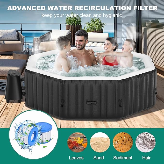 DoCred 4-6 Person Inflatable Hot Tub, 77" X 77" X 25" Octagonal Blow up Portable Hot tub with 130 Bubble Jets, Large Outdoor Spa Bathtub Set Included Heater Pump, Insulated Cover and Filter