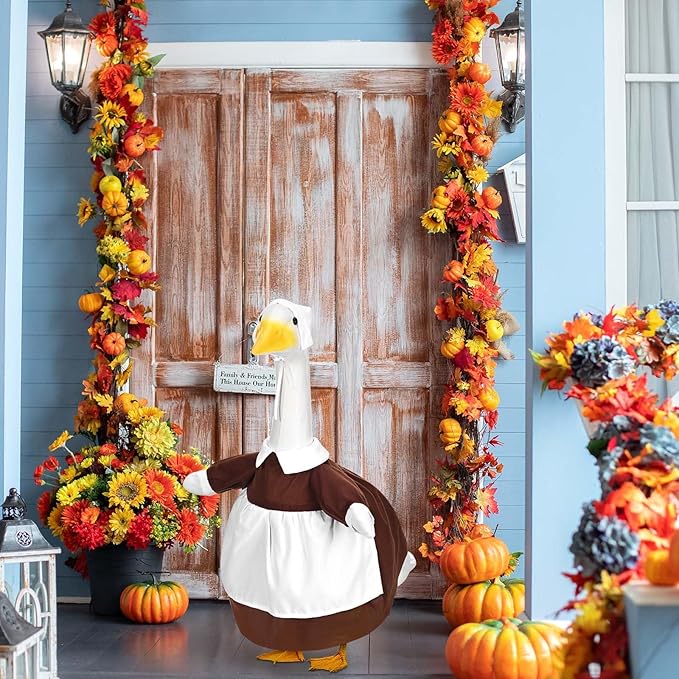 Pilgrim Porch Goose Outfits Fall Lawn Porch Goose Clothes, Fits 23" Cement Plastic Goose Statue for Autumn Thanksgiving Outdoor Garden Yard Patio Statue Art Decor