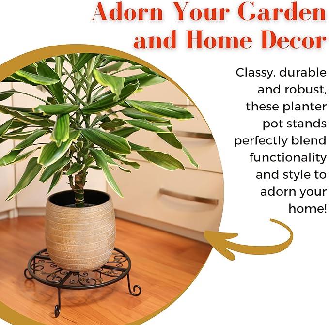 Metal Plant Stand – 2-Pcs Set 12-inch Outdoor and Indoor Plant Stand – Modern Plant Holder for Indoor and Outdoor Plants – 3-Inch Tall Planter Stand for Garden, Patio, Living Room, Balcony