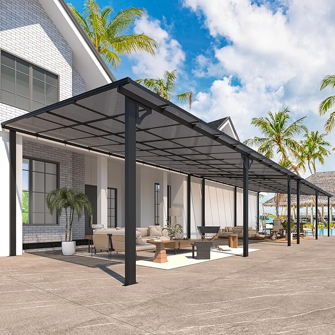 AECOJOY 40' x 12' Gazebo for Patio, Large Wall-Mounted Hard Top Lean-to Gazebo Pergola with Roof 12' x 40' on Clearance, Heavy Duty Patio Awnings for Decks, Backyard