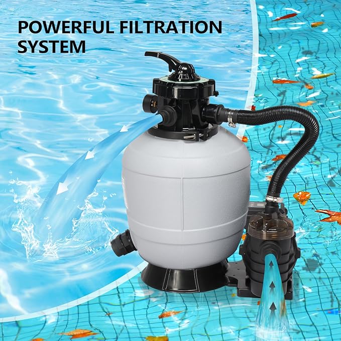 VINGLI Sand Pool Filter 14in Tank with A 3/4HP Pool Pump 115V,24H Timer Above Ground Inground Swimming Pool Pump with Filter Basket,3435GPH