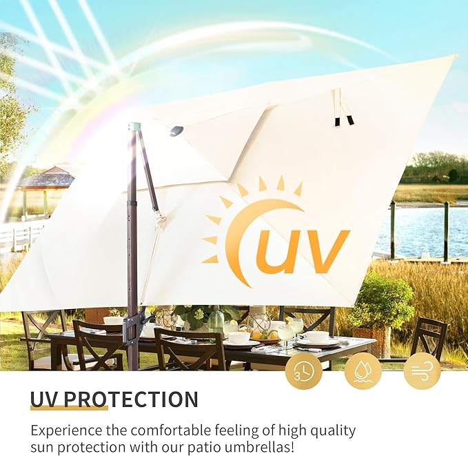 JZAC & QZYD 10 X 13 FT Cantilever Patio Umbrella with Base Included Heavy Duty Rectangle Offset Outdoor Large Double Top Umbrellas with 360° Rotation for Deck Backyard Garden, Beige