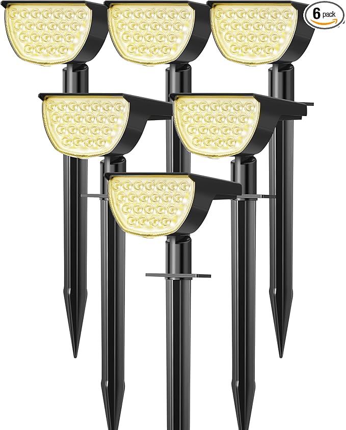 Solar Lights Outdoor Waterproof IP65, 76 LED 3 Lighting Modes Solar Spot Lights Outdoor Yard Garden Landscape Pathway (Warm White, 6 Pack)