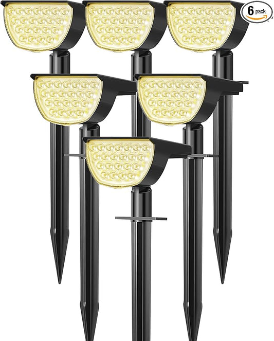 Solar Lights Outdoor Waterproof IP65, 76 LED 3 Lighting Modes Solar Spot Lights Outdoor Yard Garden Landscape Pathway (Warm White, 6 Pack)