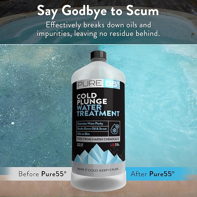 3in1 Cold Plunge Water Treatment, Weekly Natural Ice Plunge Stabilizer & Clarifier, Harsh Chemical Free, Fight Scum & Odors for Clear Waters - Pure55 Made in The USA (32 Fl Oz)