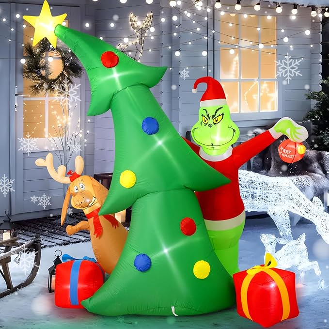 Hioasis 9 FT Christmas Tree Inflatable - Christmas Inflatables Decorations, Dog Inflatables with LED Lights - Blow Up Indoor Outdoor Garden Holiday Yard Decorations