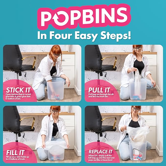 Trash Bags - Small Garbage Bags, Clear Trash Can Liners for Bathroom Bins, Bedroom, Office & Kitchen Waste, Multi-Purpose Household Wastebasket Cleaning Supplies - 4 Gallon, Pack of 6