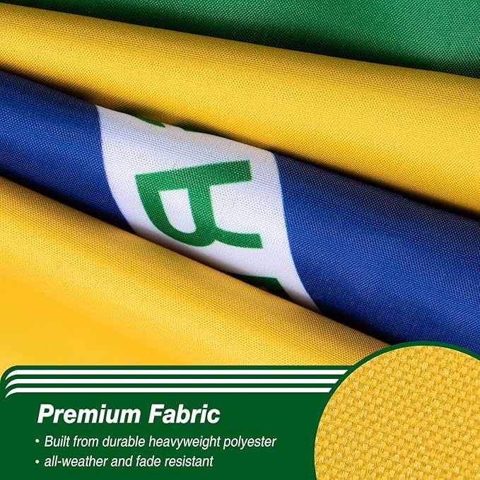 Brazil Brazilian Flag 3x5 ft Outdoor, Double Sided 3 Ply Heavy Duty Brazil National Country Flag, 100% Quality Polyester Brazilian Banner with Brass Grommets 4 Rows Stitches