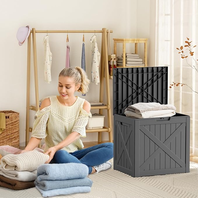 DRATO 32 Gallon Deck Box X pattern, Outdoor Storage Box for Patio Cushion, Garden Tools,Waterproof Patio Storage box, Lockable
