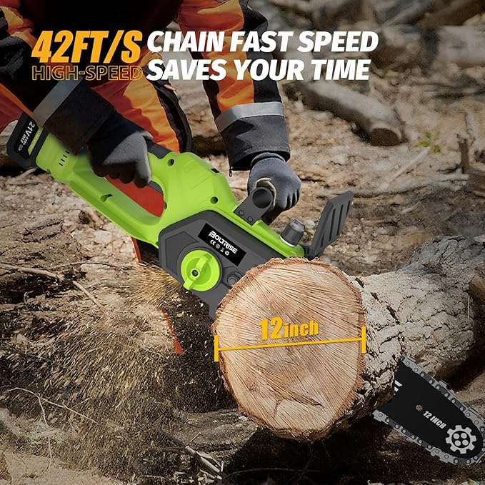 12 Inch Cordless Brushless Electric Chainsaw, 2 × 4.0Ah Batteries & Auto Oiler Security Lock, 42 FT/S Powered Compact HandHeld Chain Saw, for Tree Trimming, Wood Cutting Garden, Pruning