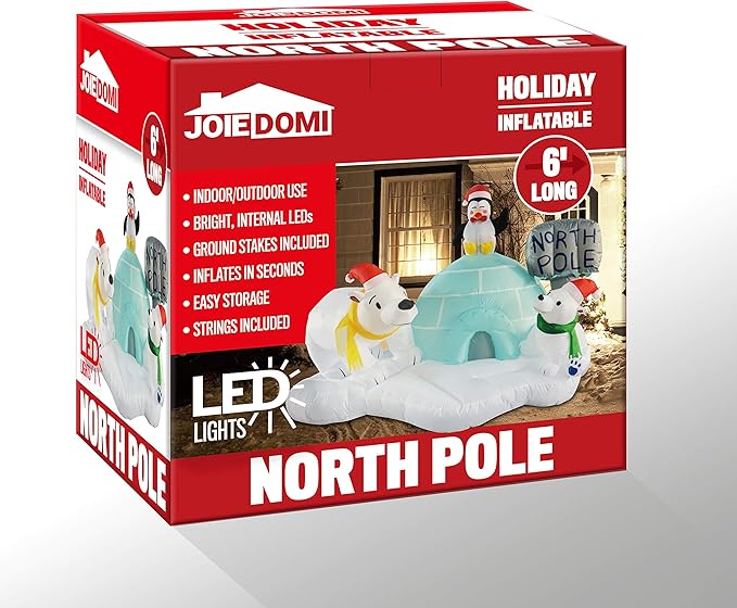 Joiedomi 6 FT Long Christmas Inflatable North Pole with Build-in LEDs, Blow Up Inflatable Polar Bears & Penguin for Xmas Party Indoor, Outdoor, Yard, Garden, Lawn Décor, Holiday Season Decorations