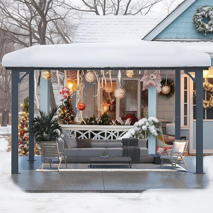 AECOJOY 12' x 8' Gazebo Outdoor Pergola for Patio, Hard Top Lean to 8x12 Gazebo Shelter Pergolas and Gazebos Clearance with Patio Roof, Large Wall-Mounted Heavy Duty Awnings for Patio, Decks, Backyard