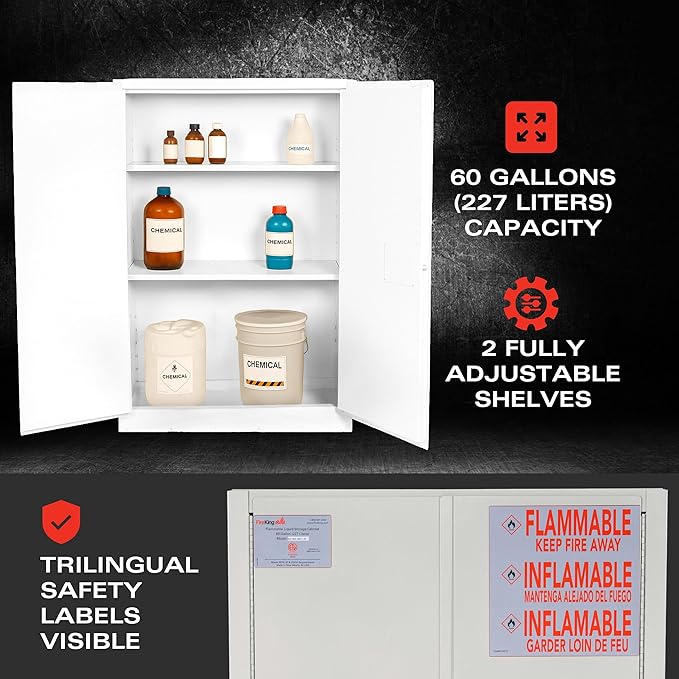 FireKing Platinum Flammable Safety Cabinet, Lab Chemicals Flammable Storage Cabinet, 60 Gallon Steel Safety Cabinets with Manual Door for Commercial, Industrial & Home Use, 34" x 34" x 65"