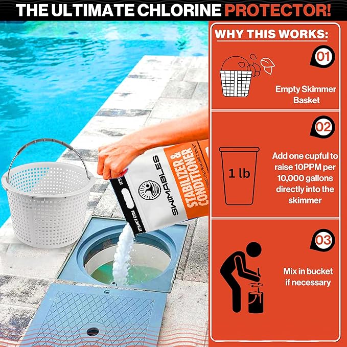 Swimables 8-Pounds Premium Pool Stabilizer & Conditioner, Max Strength Cyanuric Acid for Pools, Spa & Salt Water – Reduces Chlorine Loss, Ideal for Swimming & Hot Tubs
