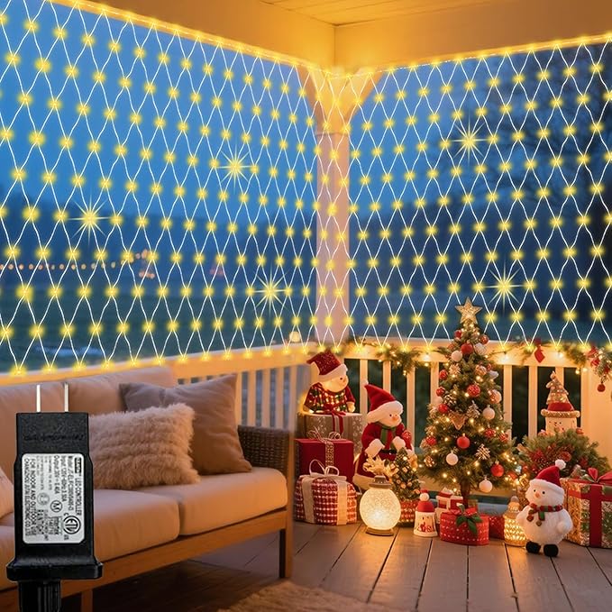 Christmas Net Lights, 360 LED Outdoor Net Mesh Lights for Bushes 21x5 ft, 8 Modes Waterproof Twinkle String Lights Connectable for Halloween Christmas Hedge Yard Garden Decor, Warm White