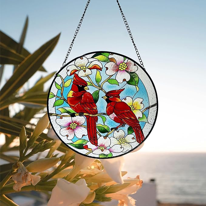 Cardinal Suncatcher Stained Glass, Cardinal Gifts for Women, Stained Glass Window Hanging, 9.8 inch