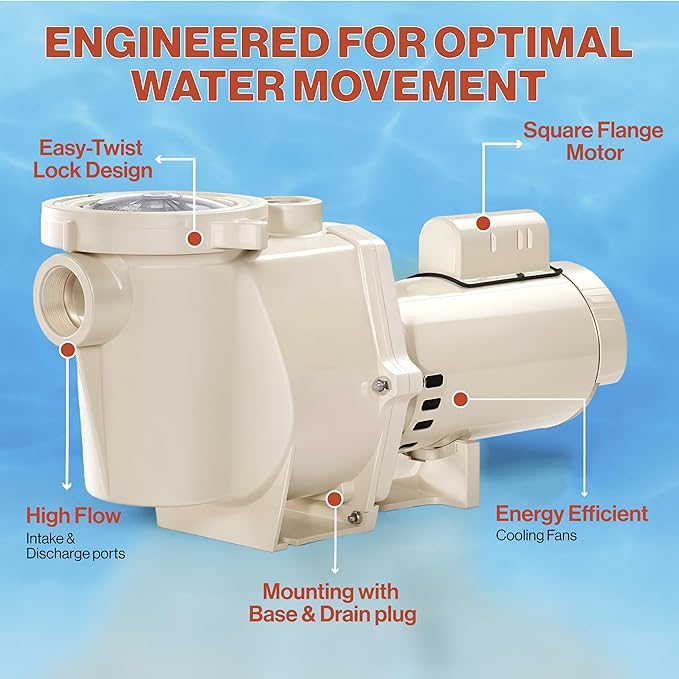 Swimables 011514 WhisperFlo 1.5 HP Single Speed Pool Pump - High Performance Premium WhisperFlo Pool Pumps Replacement - Quiet, Energy Efficient 1.5 HP Inground Pool Pump for Long-Lasting Power