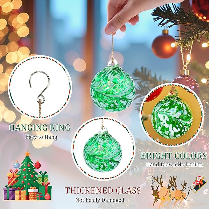 Hand Blown Glass Gazing Balls for Garden Hanging Friendship Balls Christmas Ball Ornaments for Xmas Tree Decoration (Green - A)