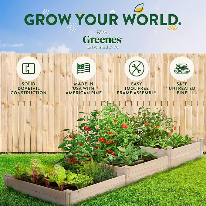 Greenes Fence Original Pine Raised Garden Bed, 4' x 12' x 7-14" - Made in USA with American Pine